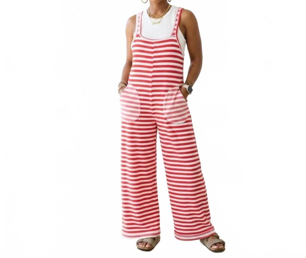 NEW BLAKELEY ricki stripe terry romper in red/white
